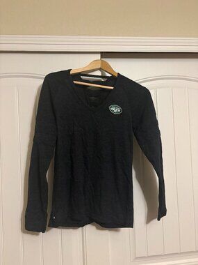 New York Jets Sweatshirt Womens Medium Antigua Dark Gray Long Sleeve Back Cutout